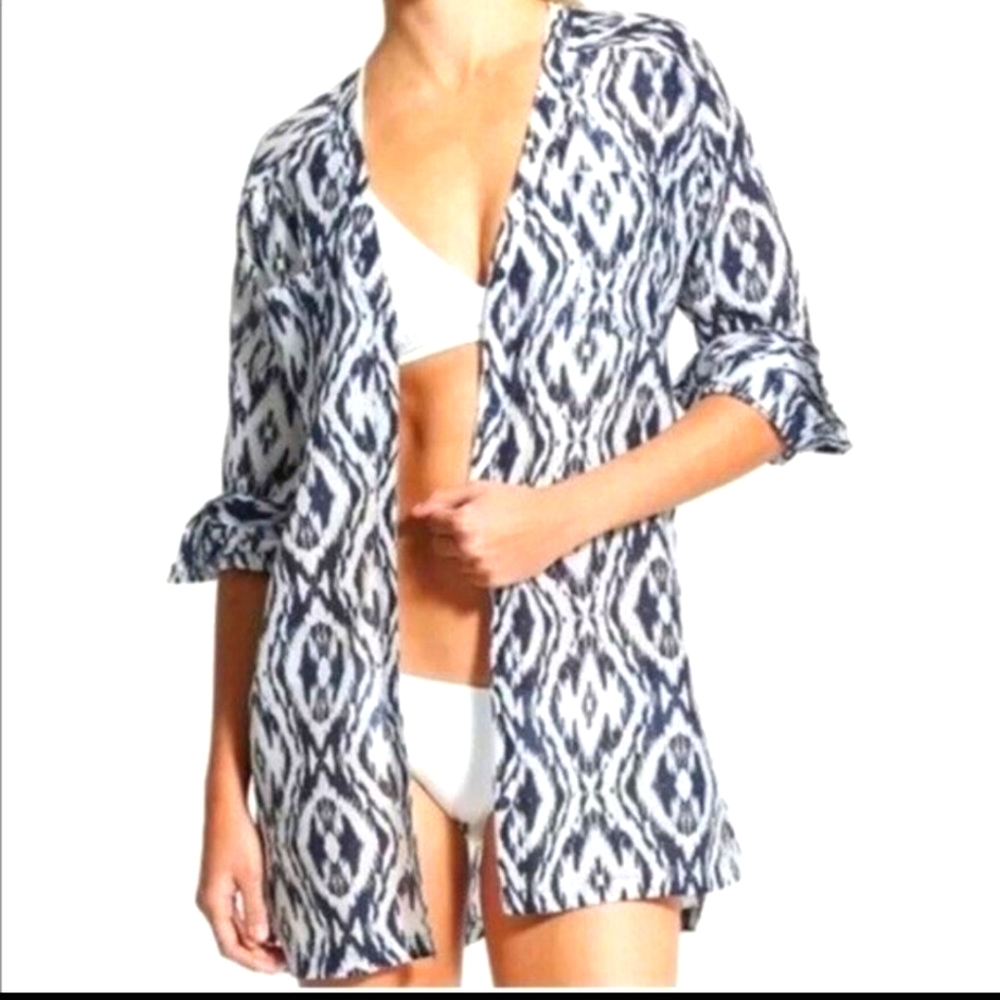 Athleta printed Kaftan tunic shirt blue Ikat NWOT